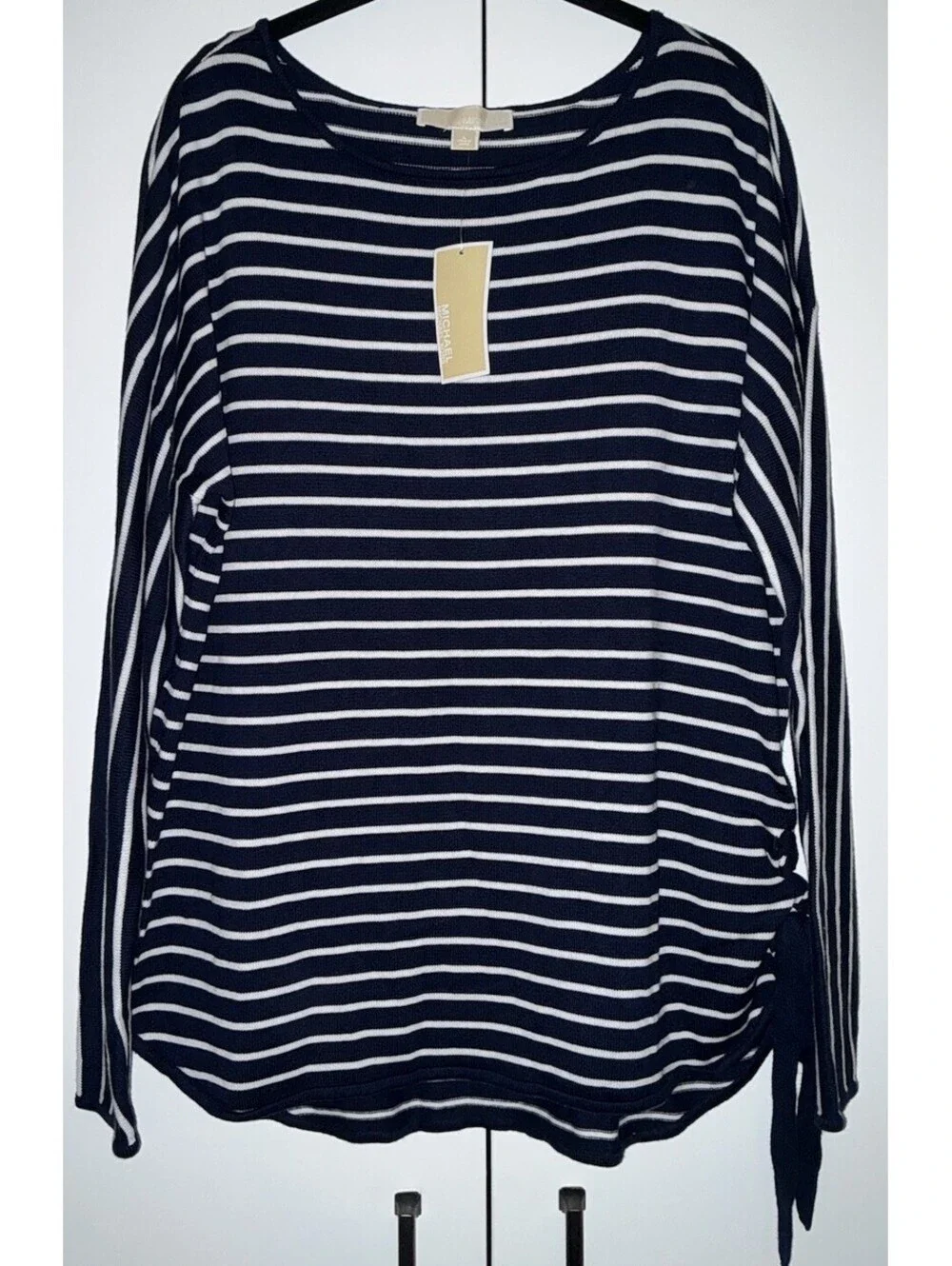 Womens Michael Kors Blue & White Striped Sweater Size L NWT
